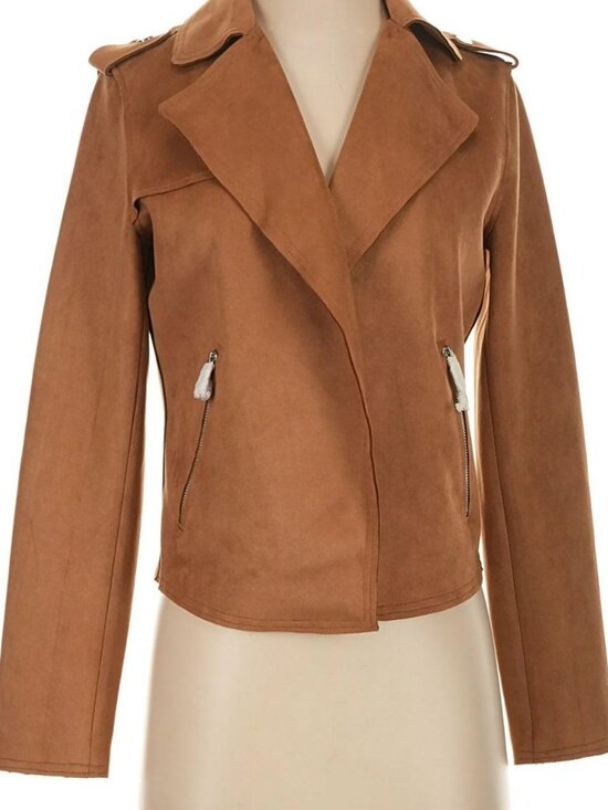 Elie Tahari Jackets & Blazers - Elie T Tahari Faux Suede Crop Moto Jacket in Tobacco Size Large